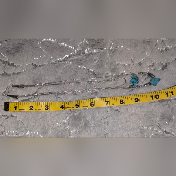 Vintage Silver Tourquoise Blue Three Strand Beaded Necklace - Picture 4 of 8